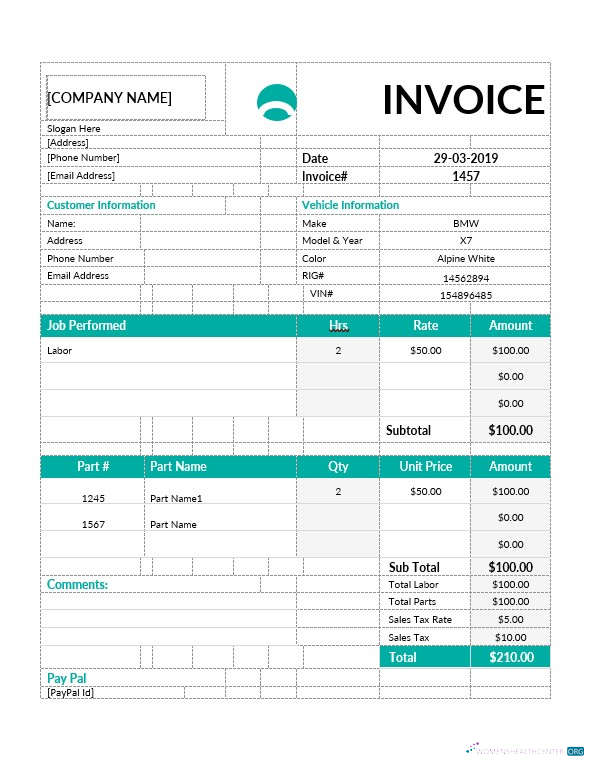 Download Car Repair Invoice Template Photoshop template